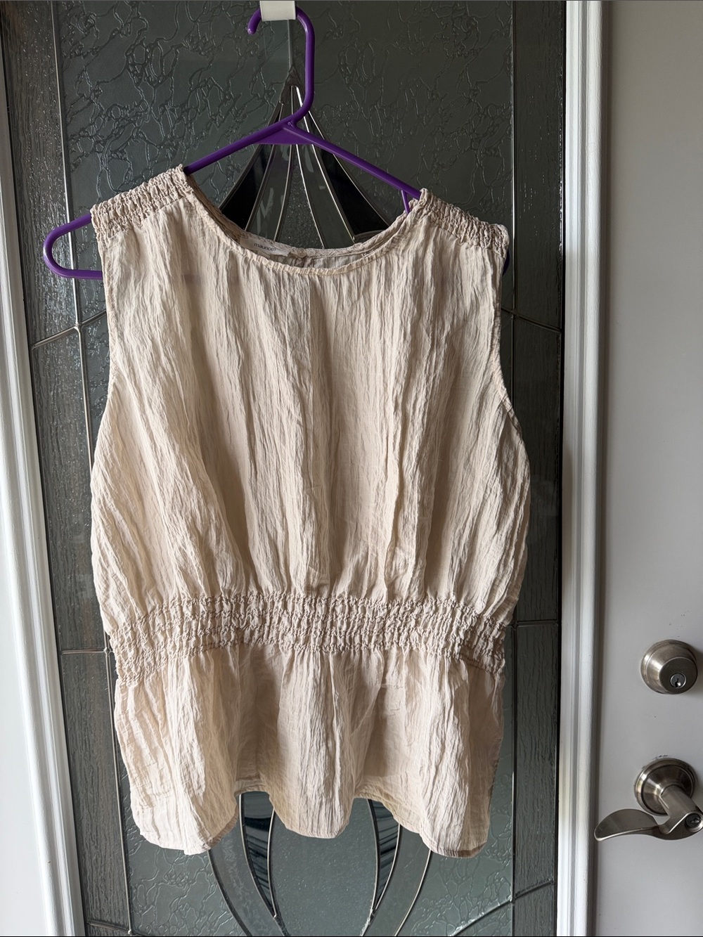Maurices Cream Smocked Waist Sleeveless Tank